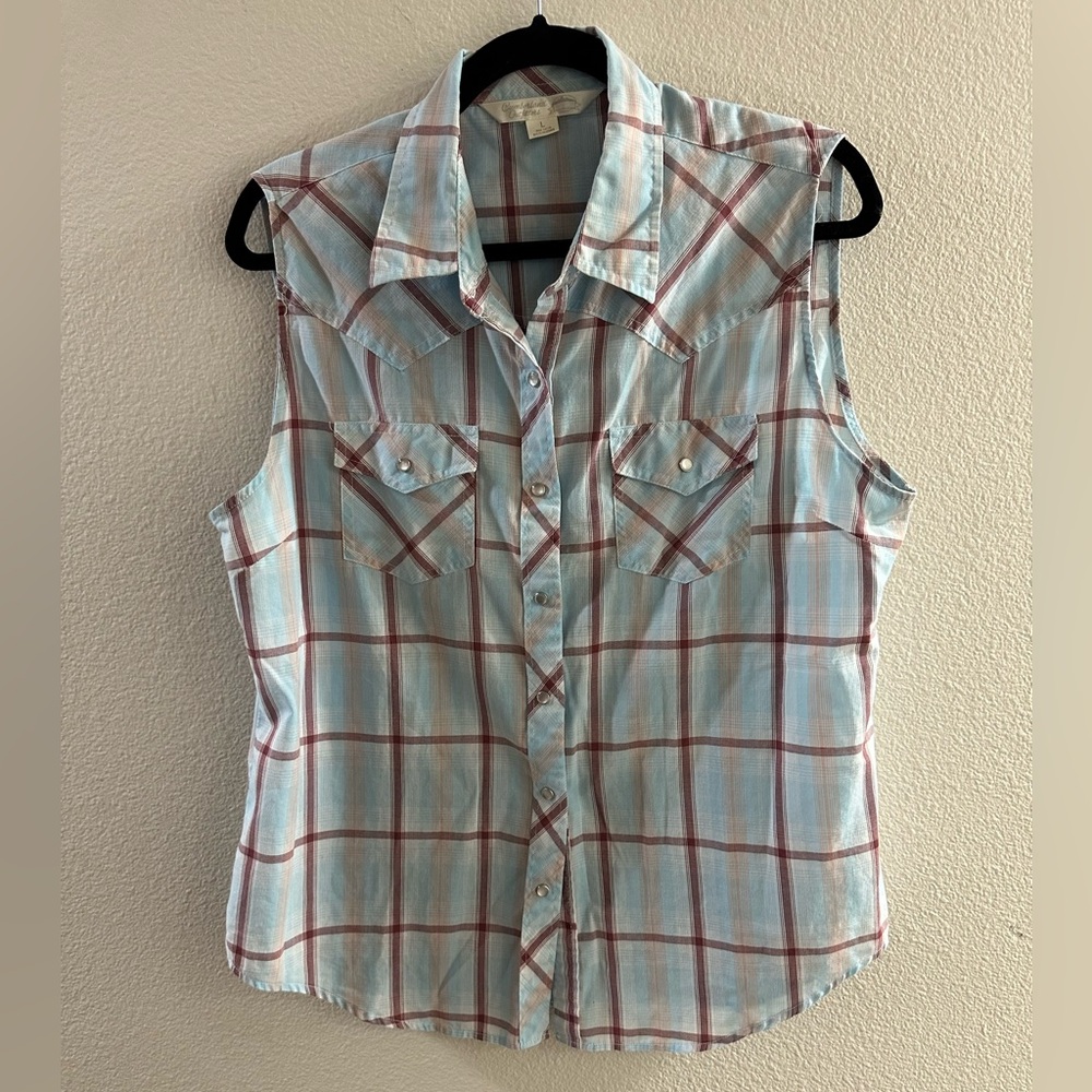 Plaid Sleeveless Button-Up Tank Top
